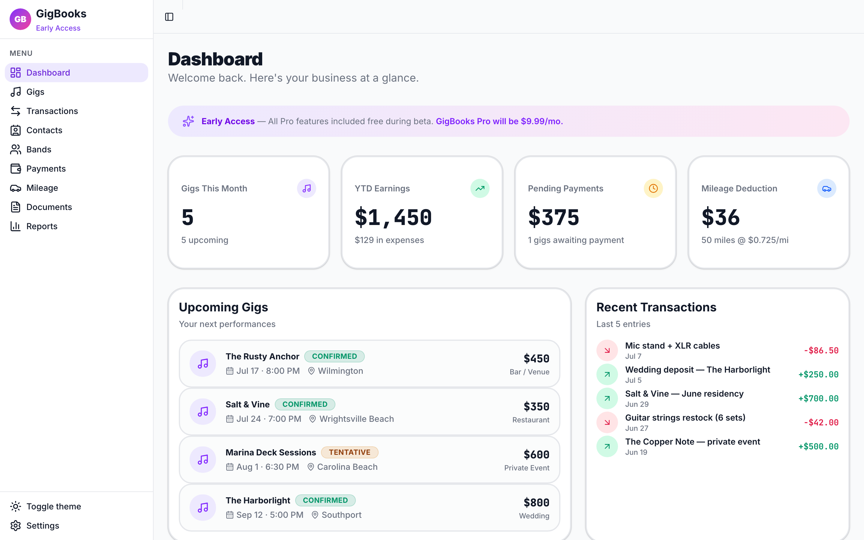 Booking & Finance App interface