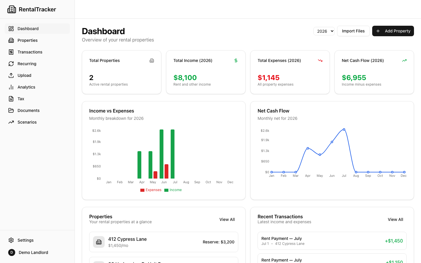 Rental Tracker interface